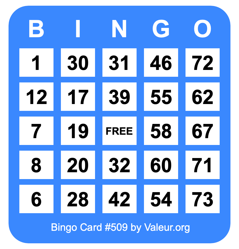 Bingo Card #509 Bingo Card #509