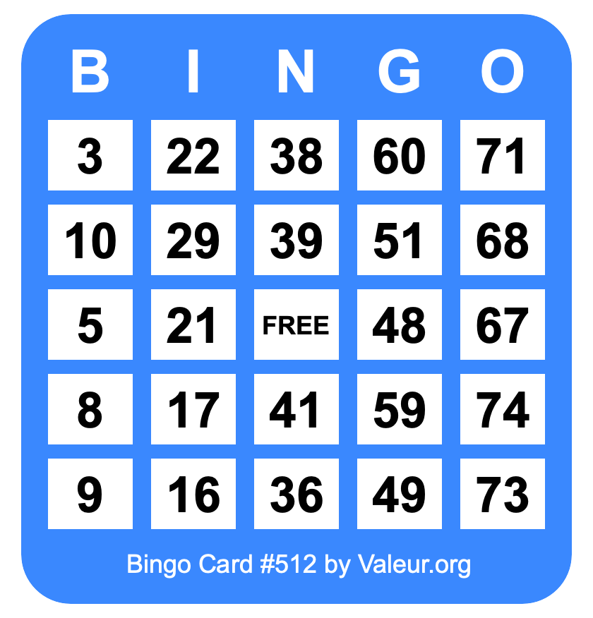 Bingo Card #512 Bingo Card #512