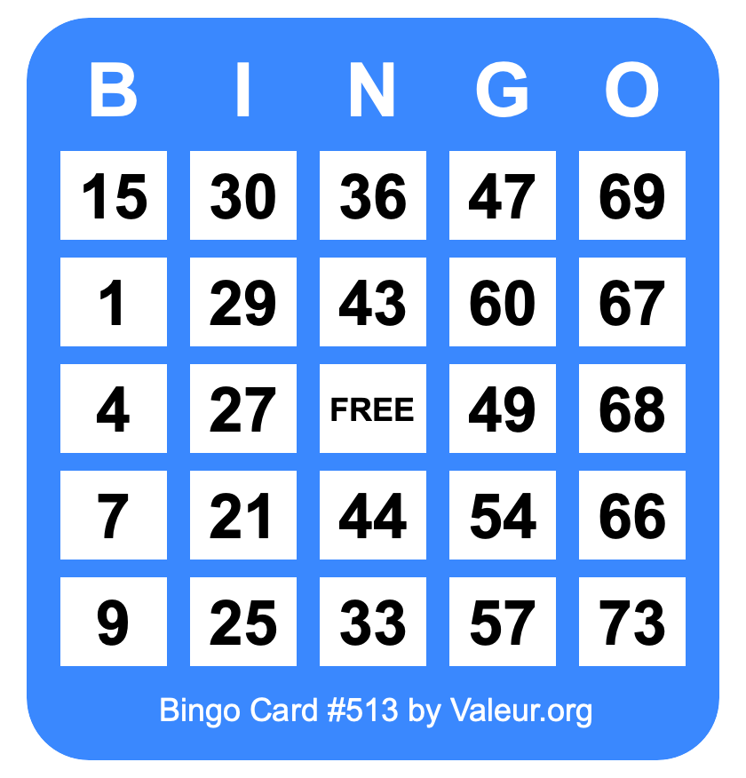 Bingo Card #513 Bingo Card #513