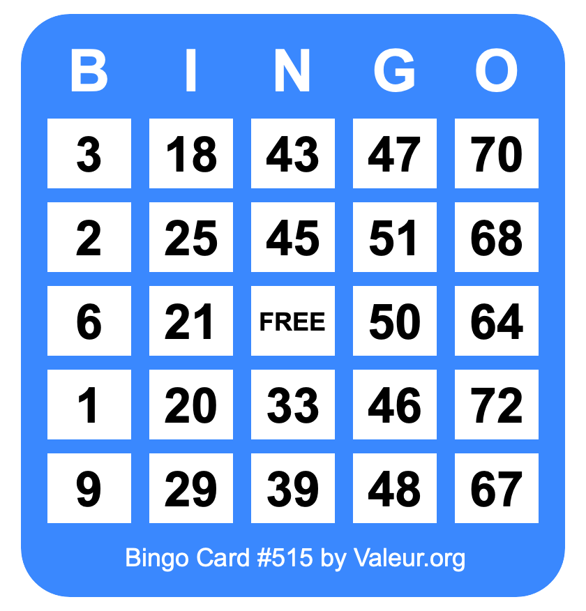 Bingo Card #515 Bingo Card #515