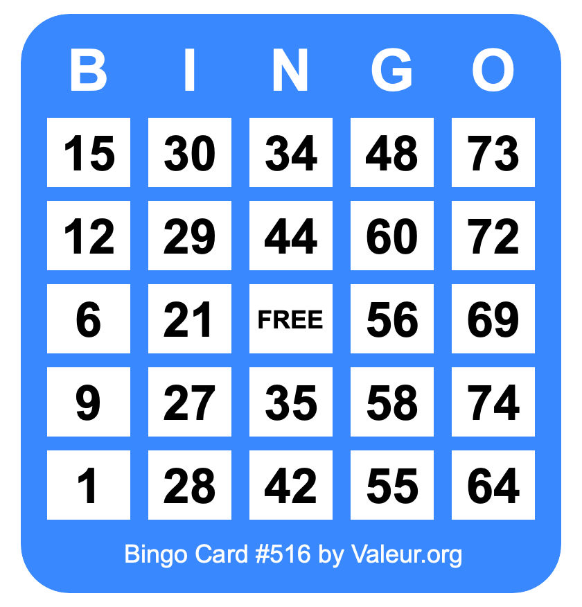 Bingo Card #516 Bingo Card #516