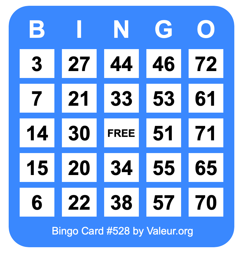 Bingo Card #528 Bingo Card #528