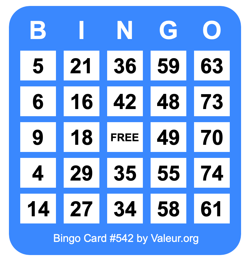 Bingo Card #542