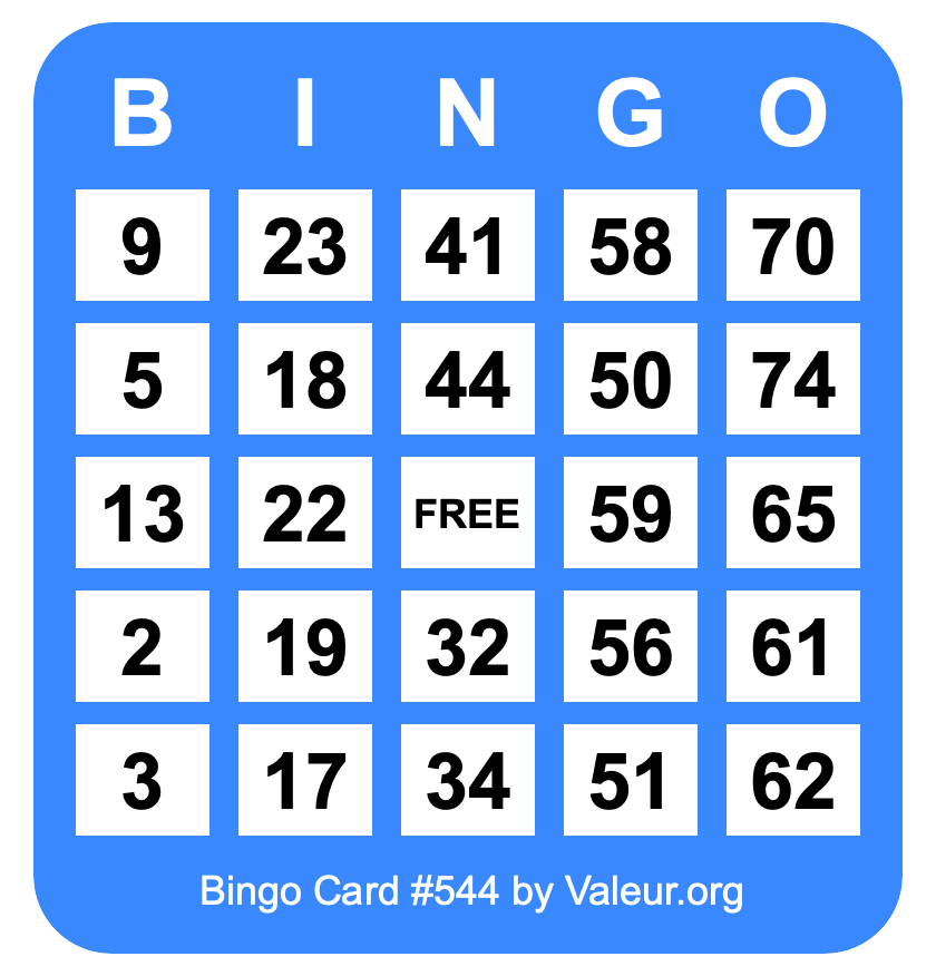Bingo Card #544 Bingo Card #544