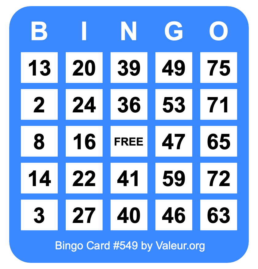 Bingo Card #549