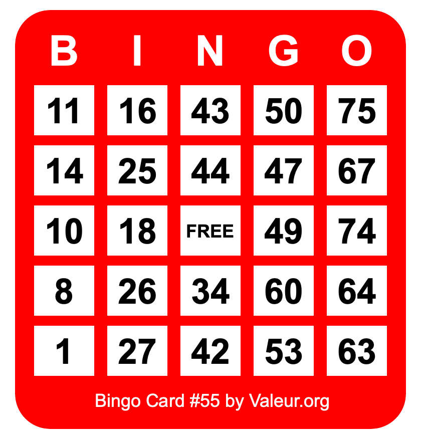 Bingo Card #55 Bingo Card #55