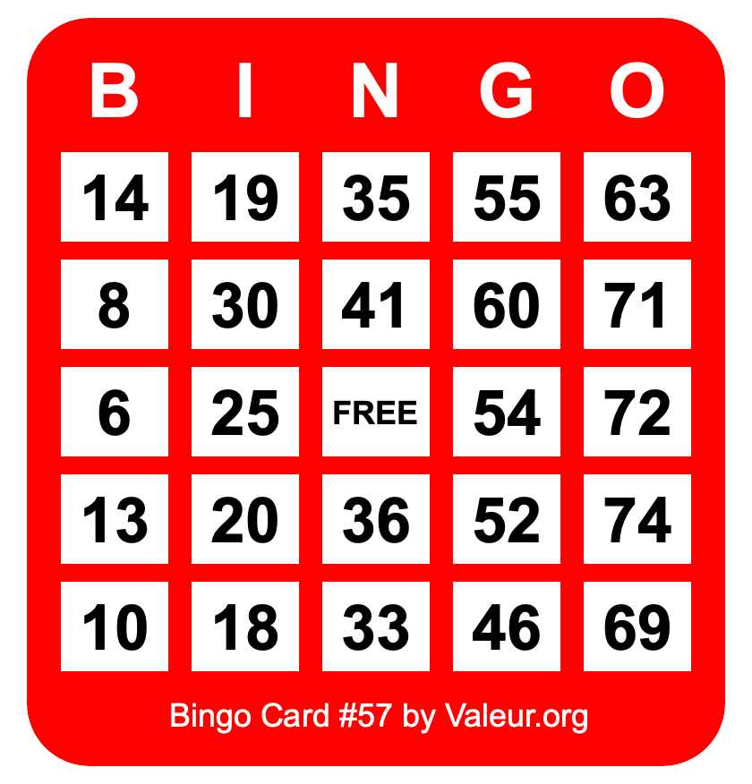 Bingo Card #57 Bingo Card #57