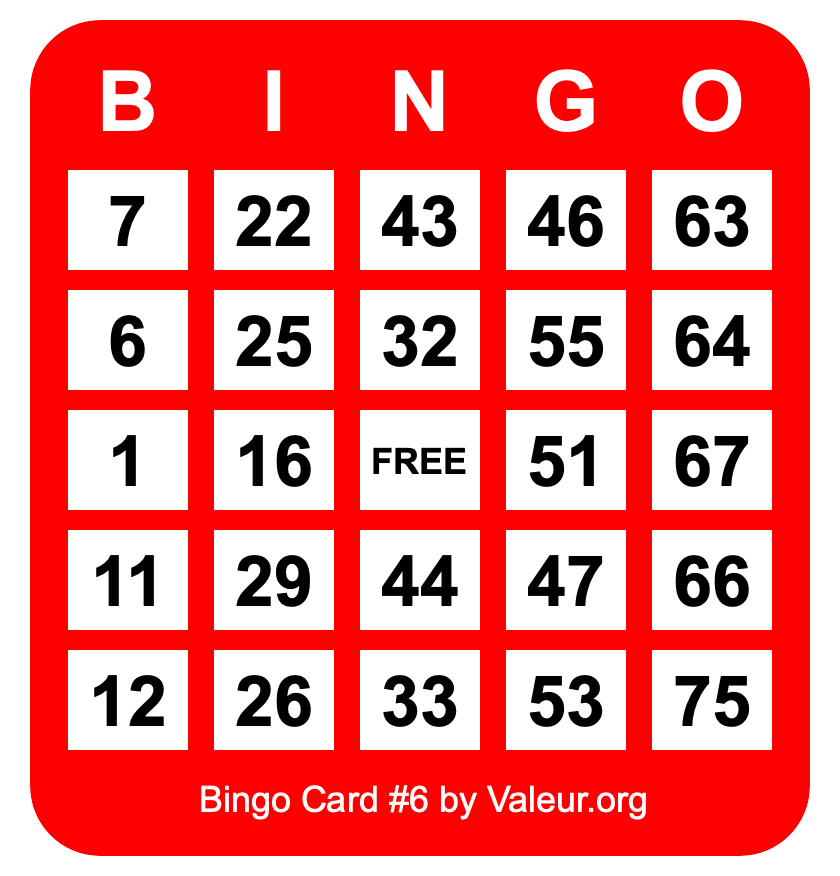Bingo Card #6