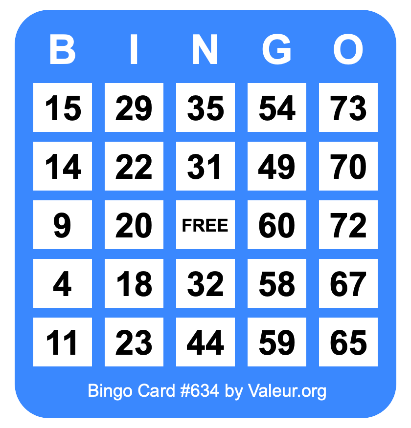 Bingo Card #634 Bingo Card #634