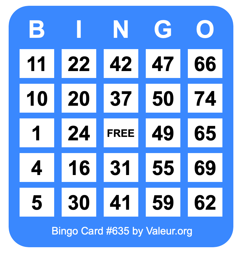 Bingo Card #635 Bingo Card #635