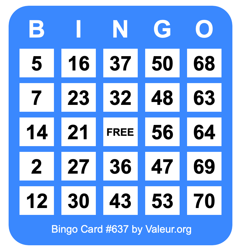 Bingo Card #637 Bingo Card #637