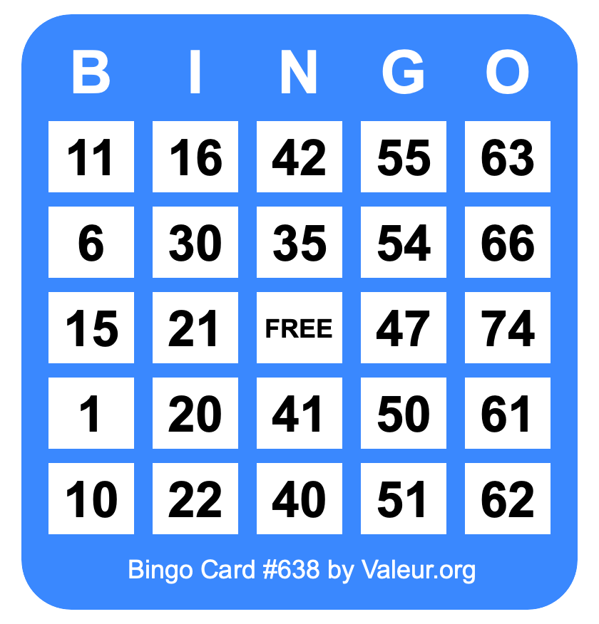 Bingo Card #638 Bingo Card #638