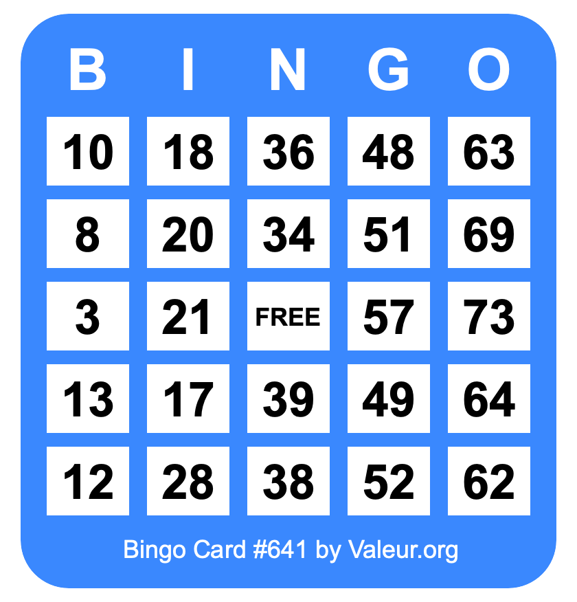Bingo Card #641 Bingo Card #641