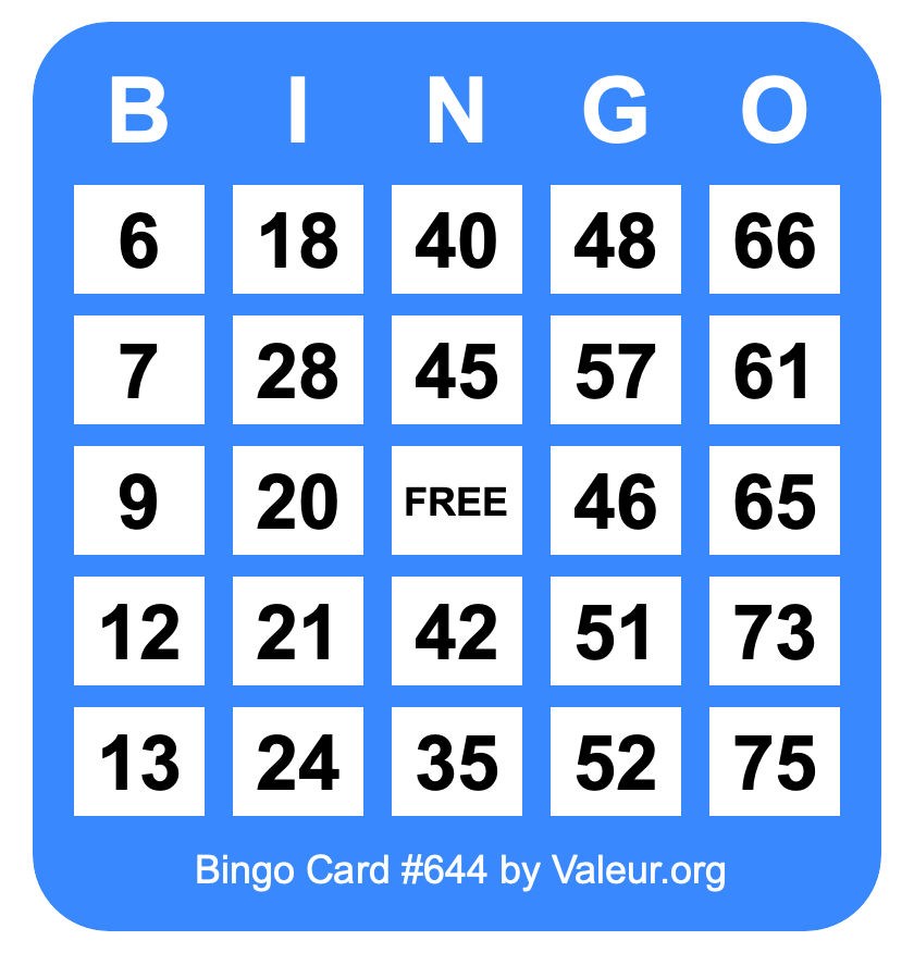 Bingo Card #644 Bingo Card #644