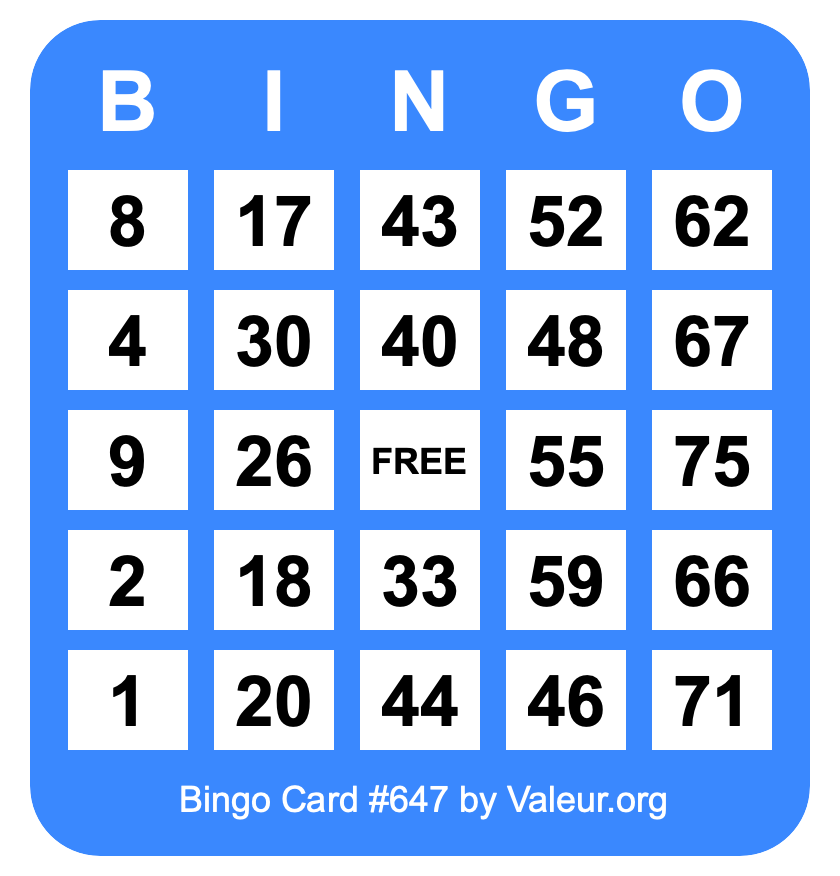 Bingo Card #647