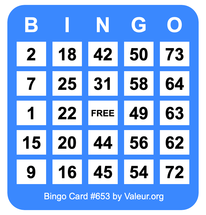 Bingo Card #653 Bingo Card #653