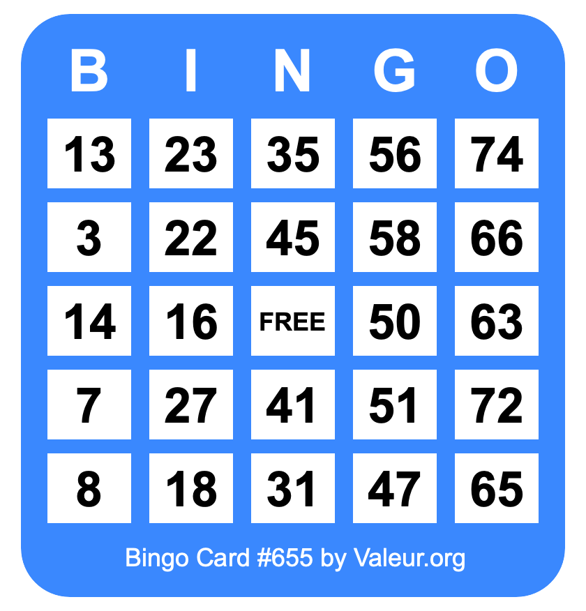 Bingo Card #655 Bingo Card #655