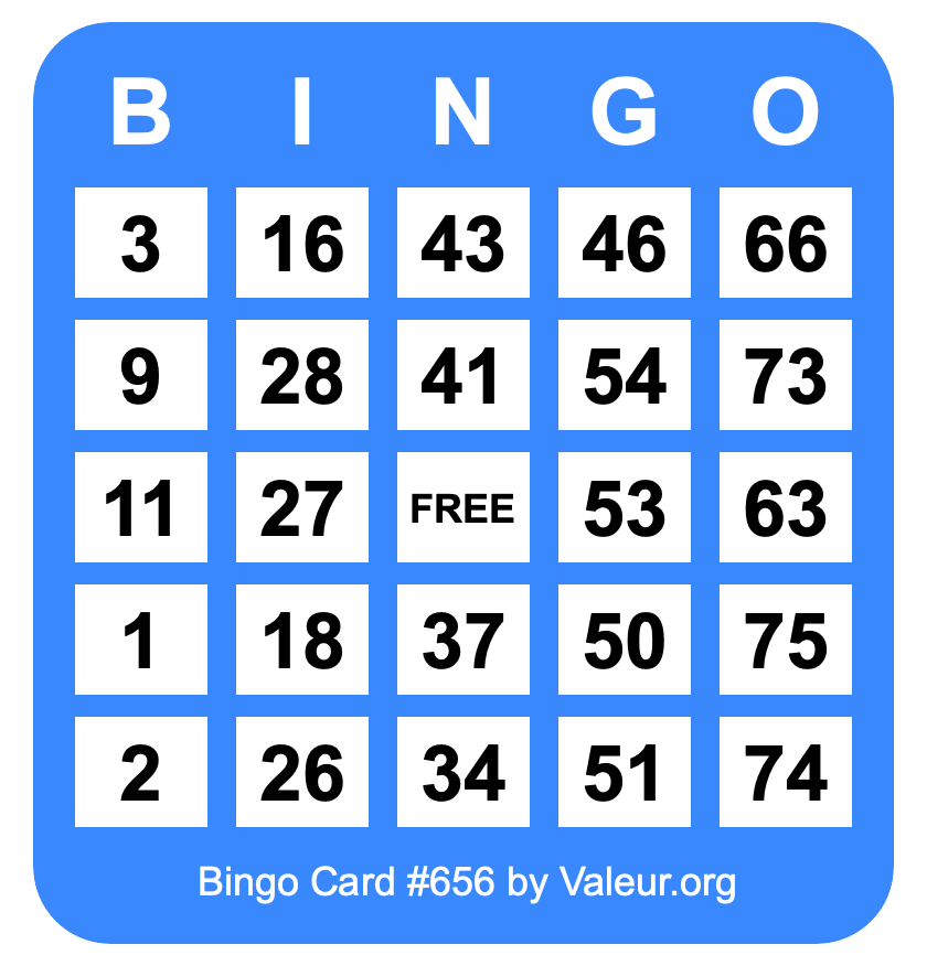 Bingo Card #656 Bingo Card #656