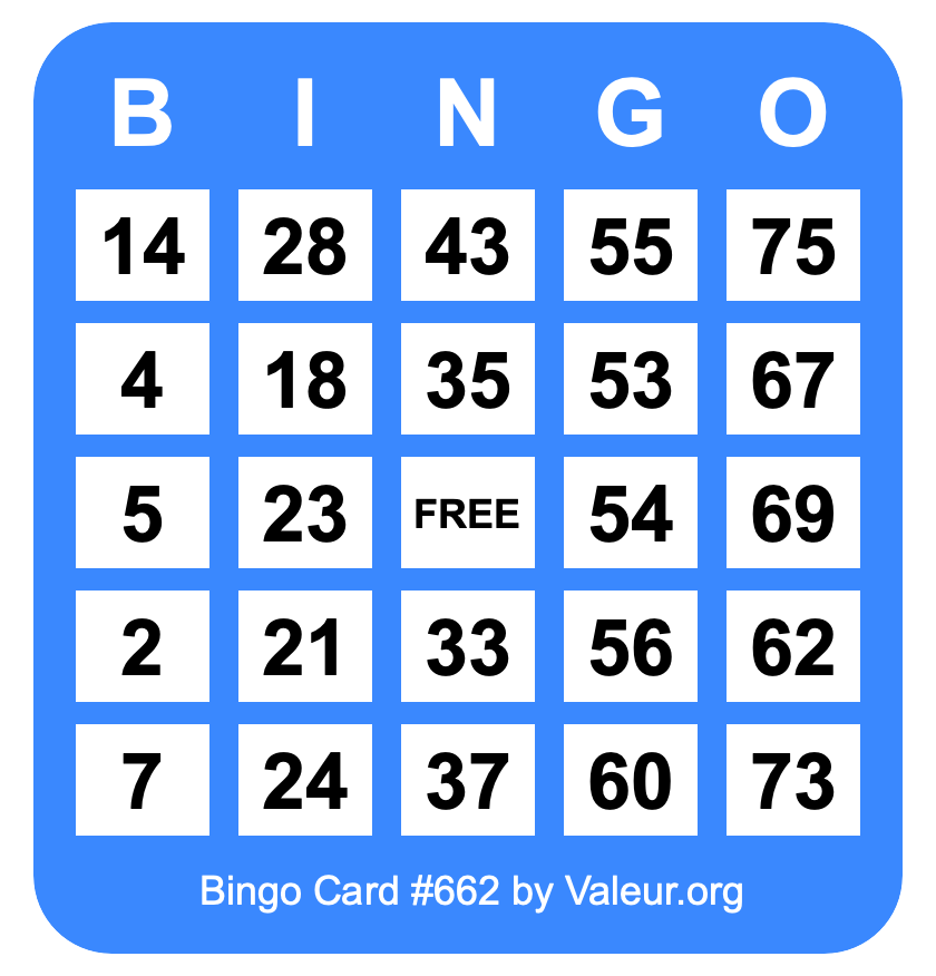 Bingo Card #662 Bingo Card #662