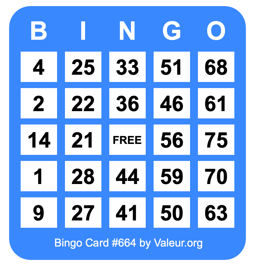 Bingo Card #664 Bingo Card #664