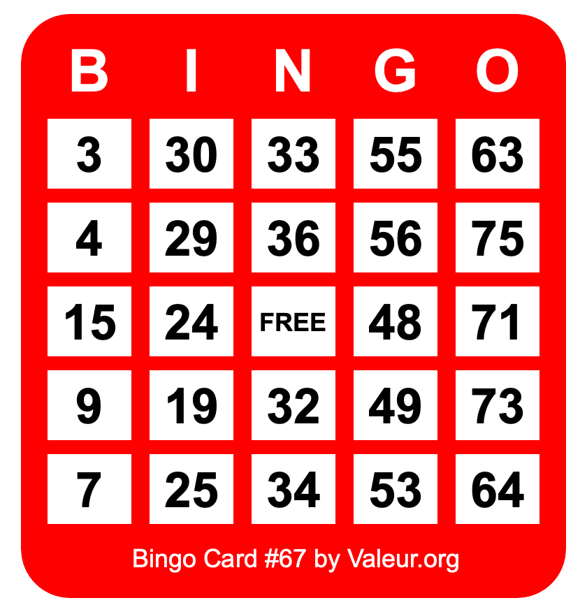 Bingo Card #67 Bingo Card #67