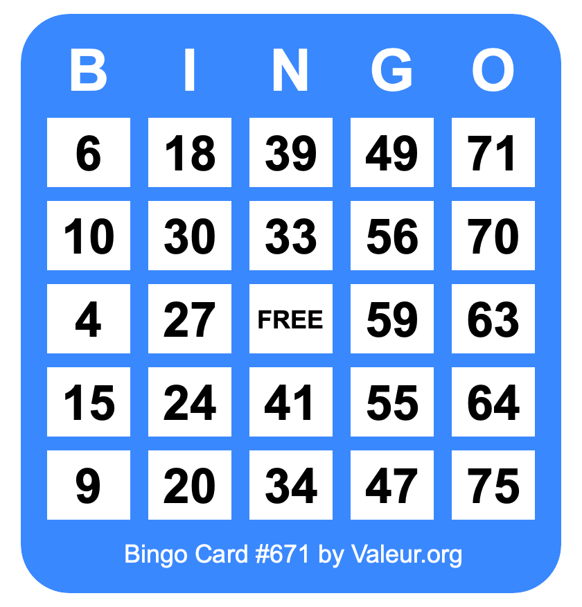 Bingo Card #671 Bingo Card #671