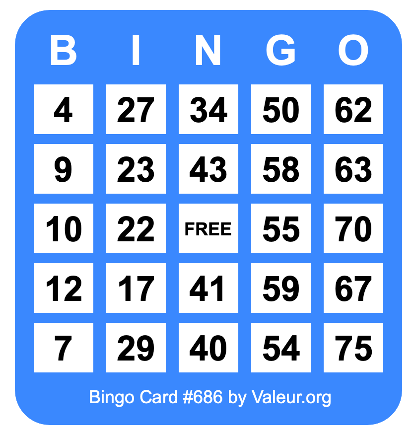 Bingo Card #686 Bingo Card #686