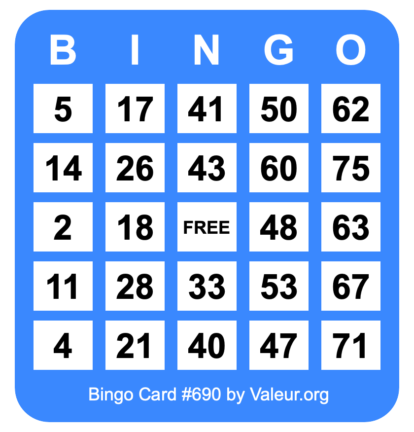 Bingo Card #690 Bingo Card #690