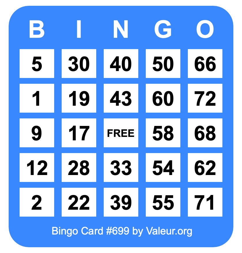 Bingo Card #699 Bingo Card #699