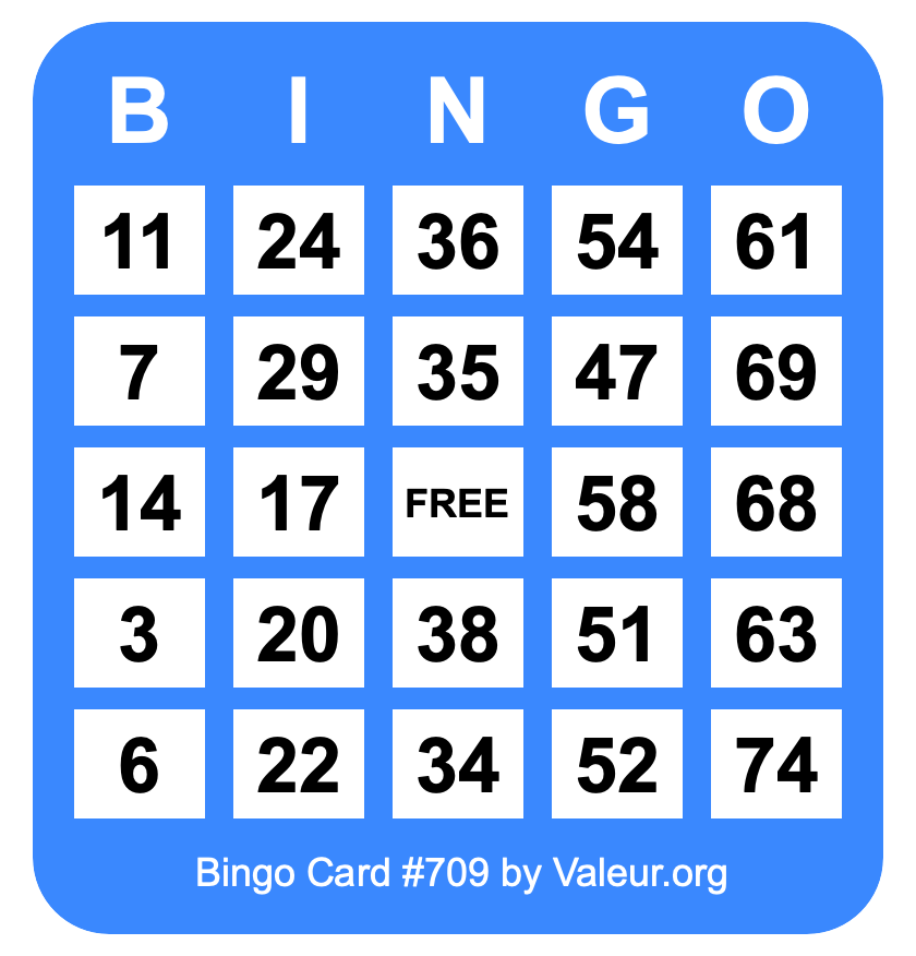 Bingo Card #709 Bingo Card #709
