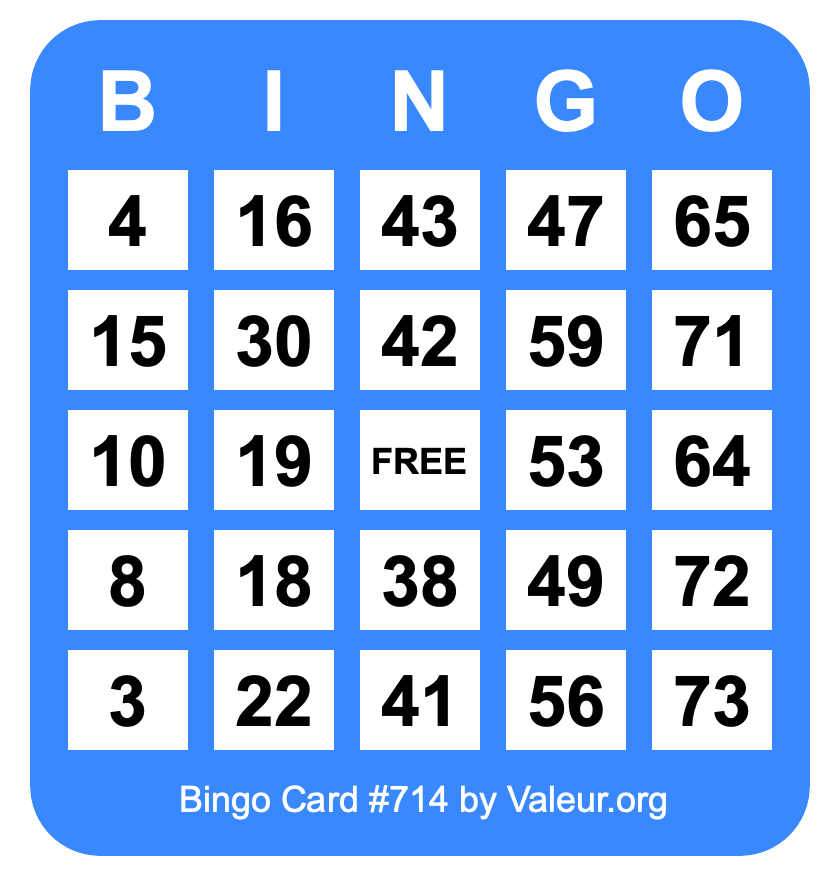 Bingo Card #714 Bingo Card #714