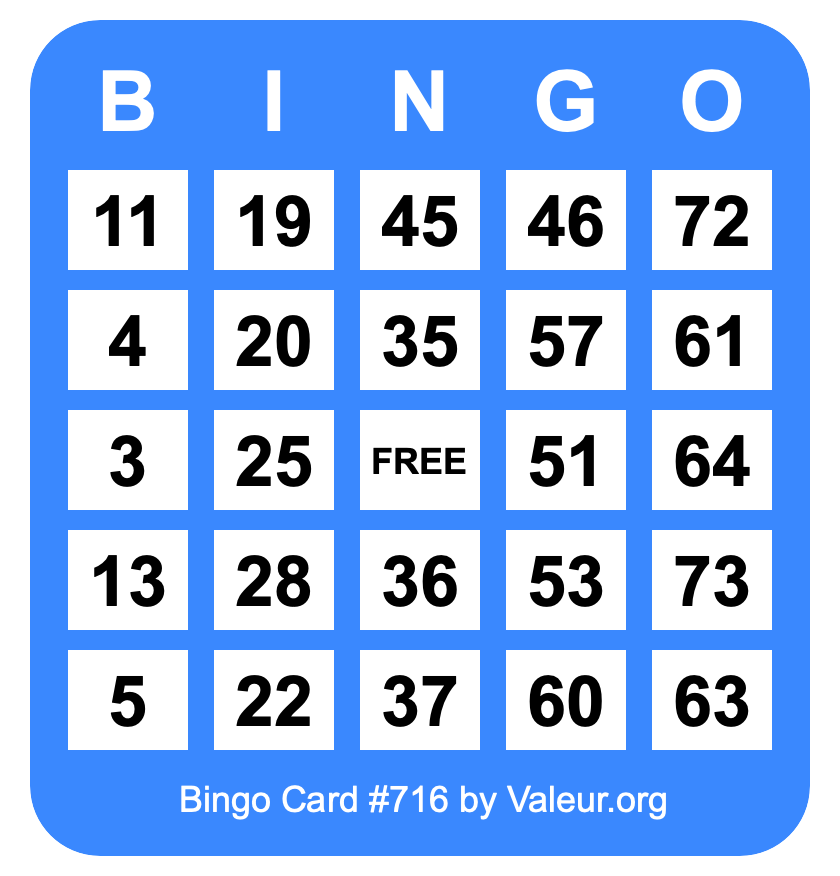 Bingo Card #716 Bingo Card #716