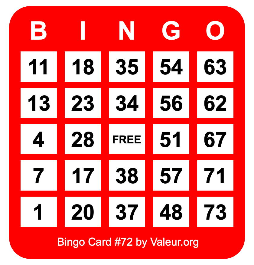 Bingo Card #72
