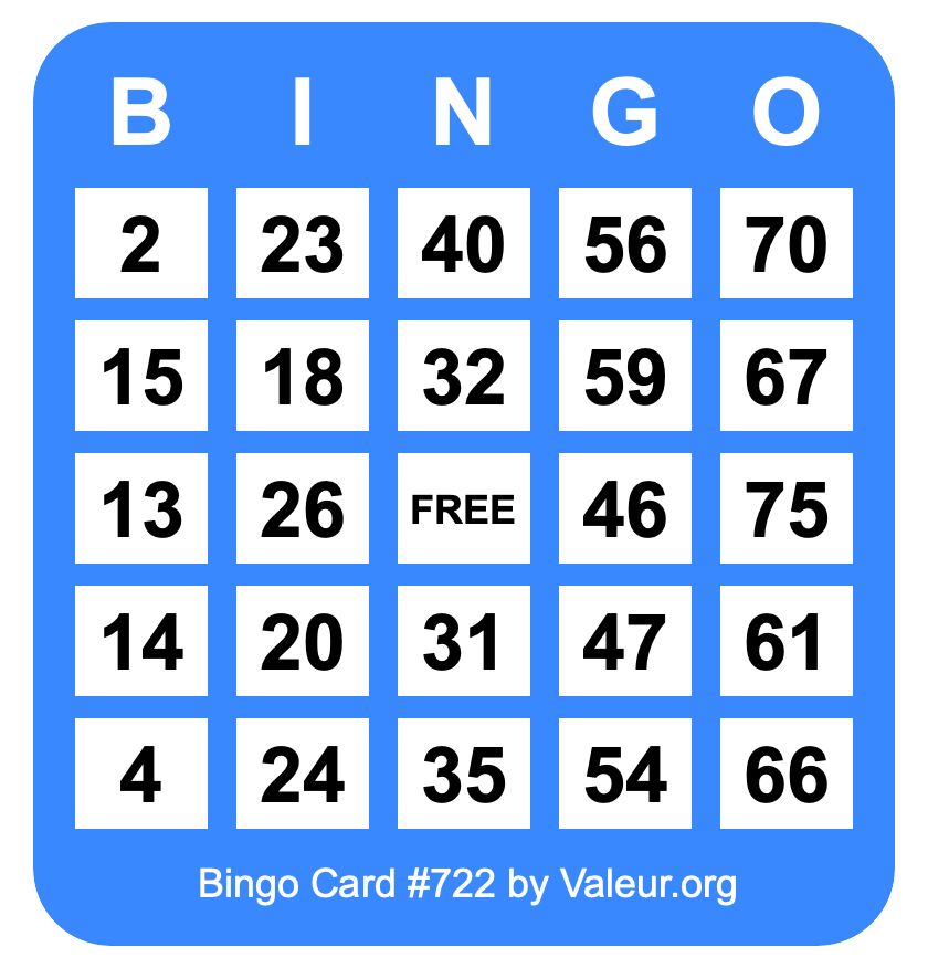 Bingo Card #722 Bingo Card #722