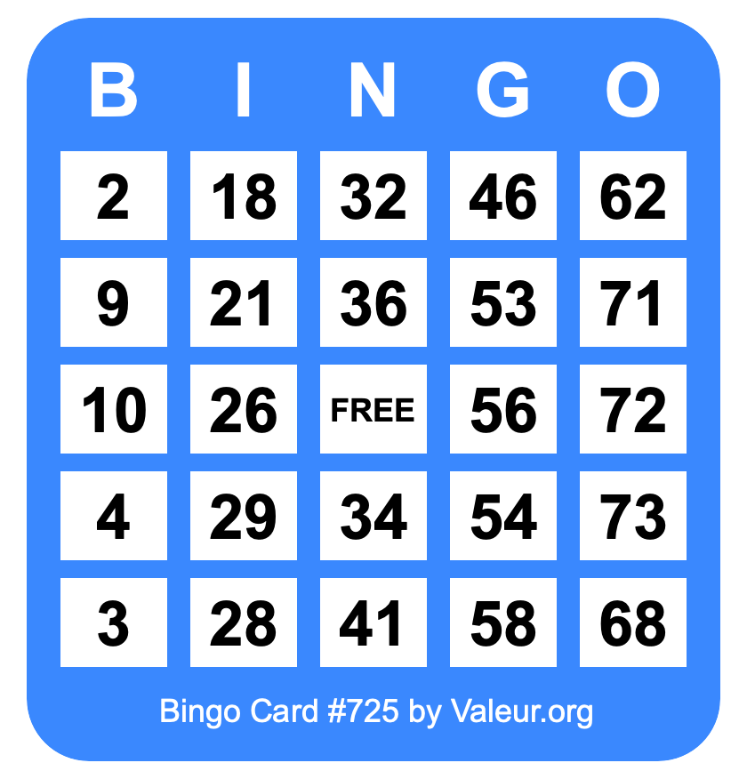 Bingo Card #725 Bingo Card #725