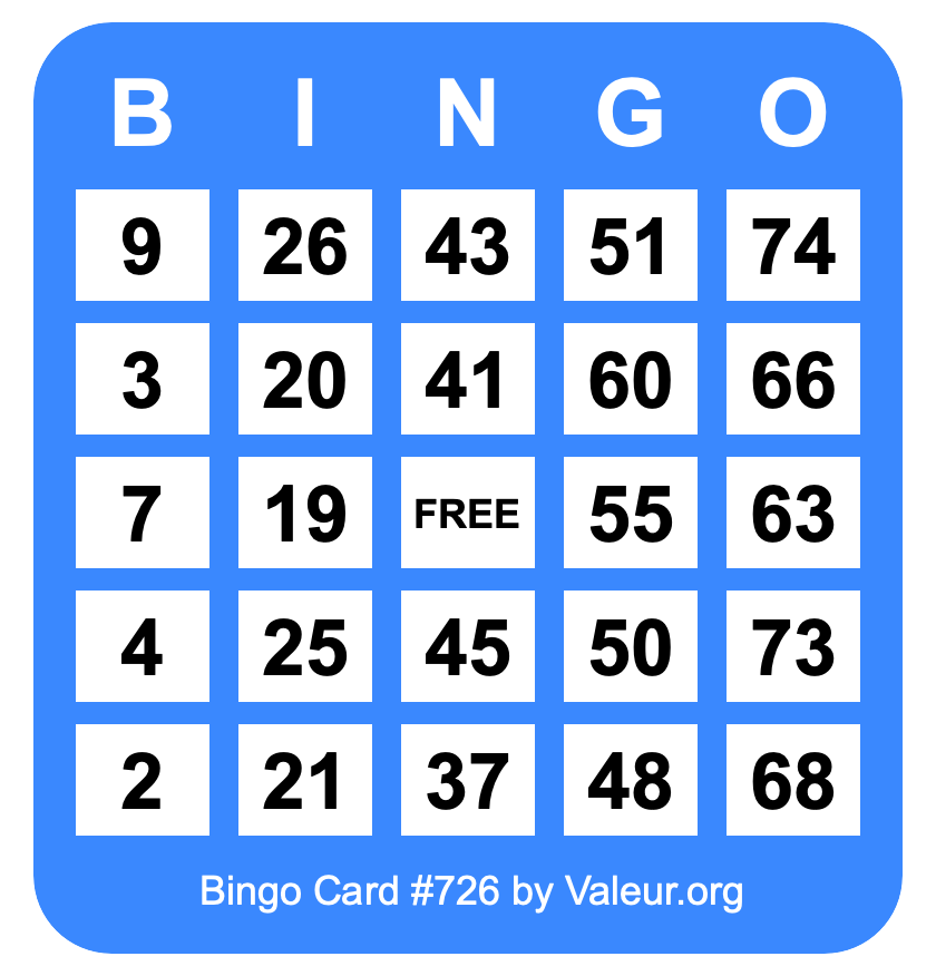 Bingo Card #726 Bingo Card #726