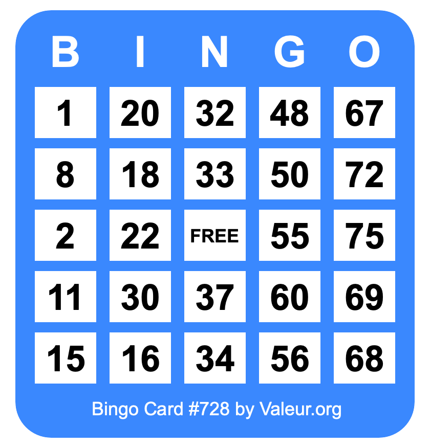Bingo Card #728 Bingo Card #728