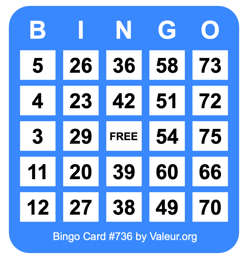 Bingo Card #736 Bingo Card #736