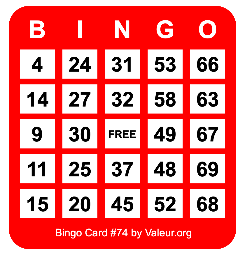 Bingo Card #74 Bingo Card #74