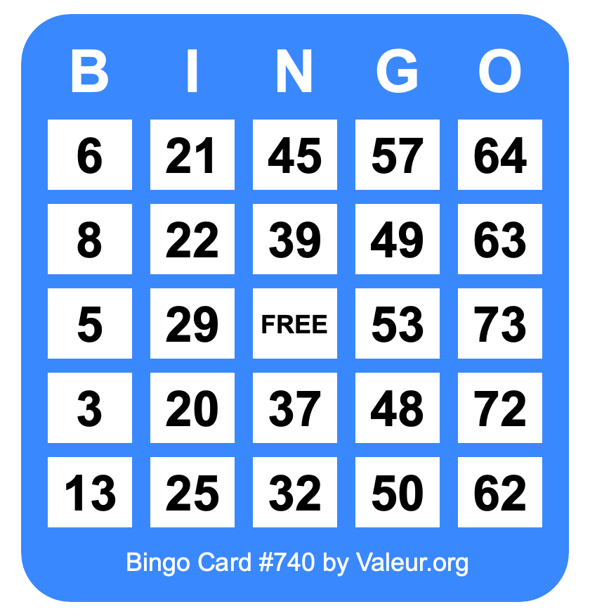 Bingo Card #740 Bingo Card #740