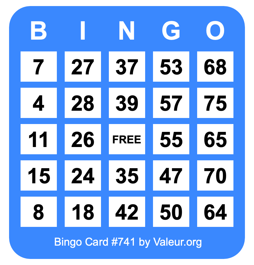 Bingo Card #741 Bingo Card #741