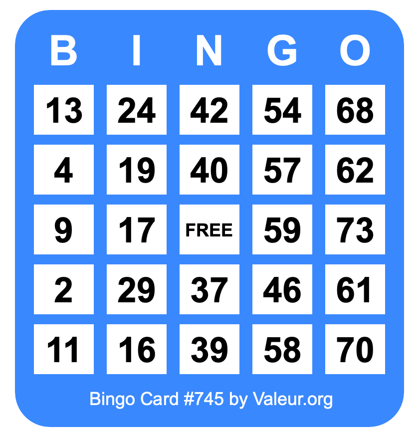 Bingo Card #745 Bingo Card #745