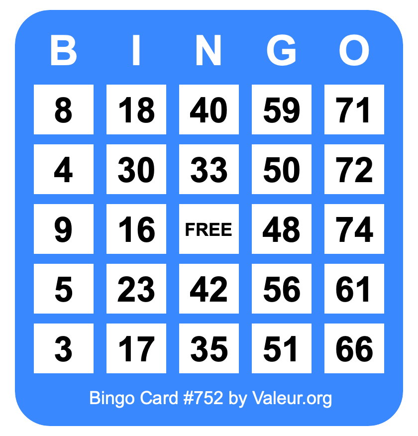Bingo Card #752 Bingo Card #752