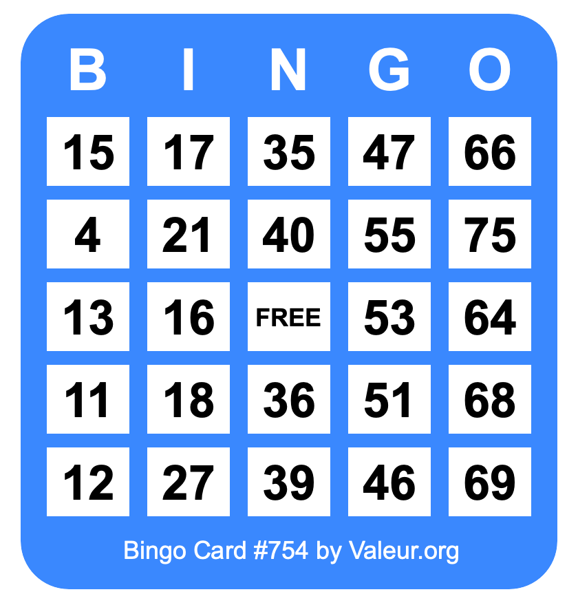 Bingo Card #754 Bingo Card #754