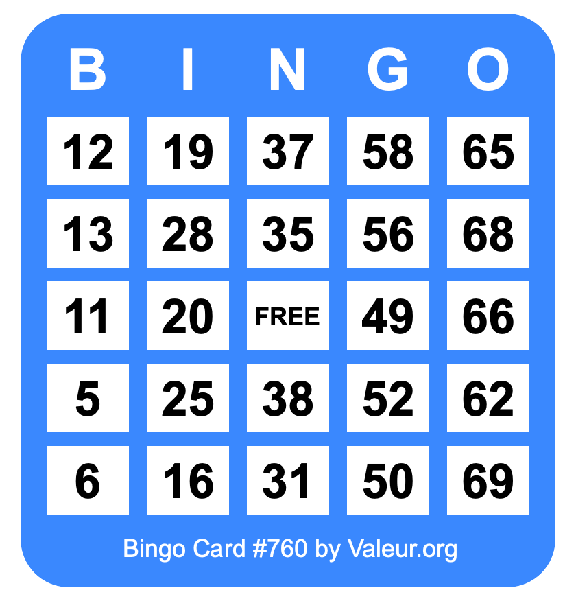 Bingo Card #760 Bingo Card #760