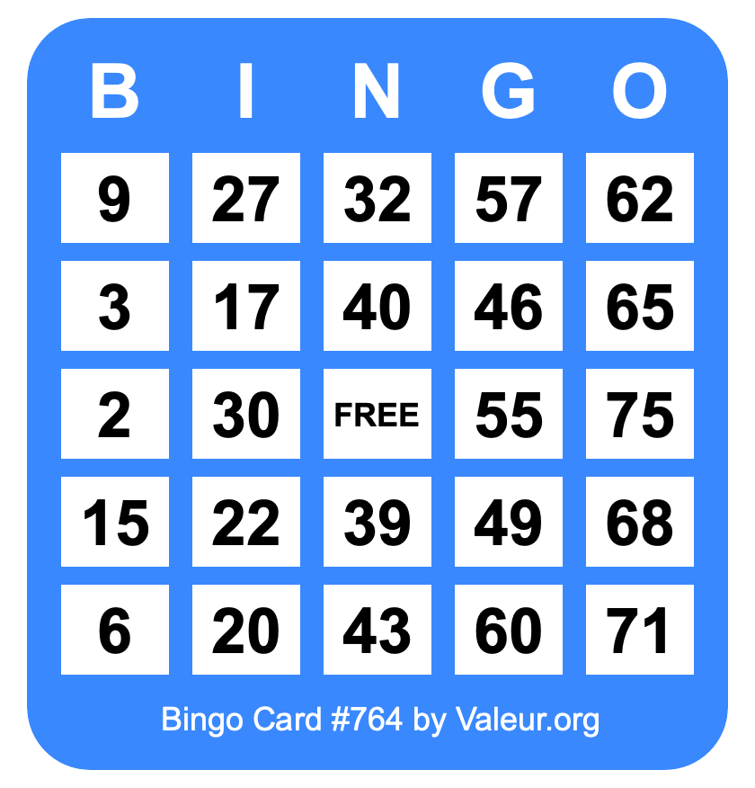 Bingo Card #764 Bingo Card #764