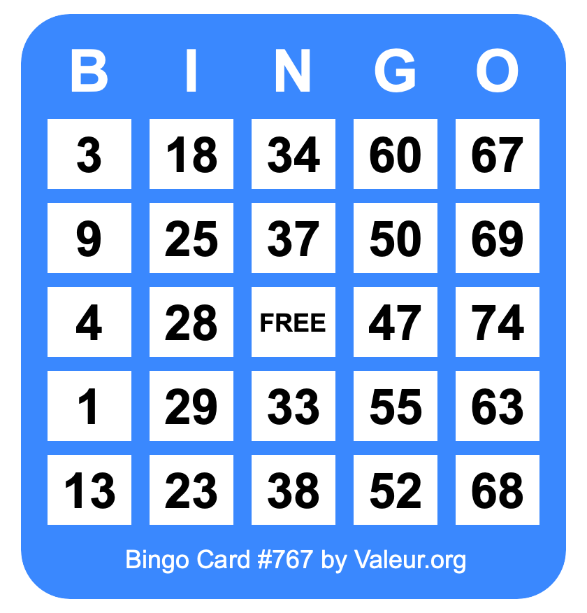 Bingo Card #767 Bingo Card #767
