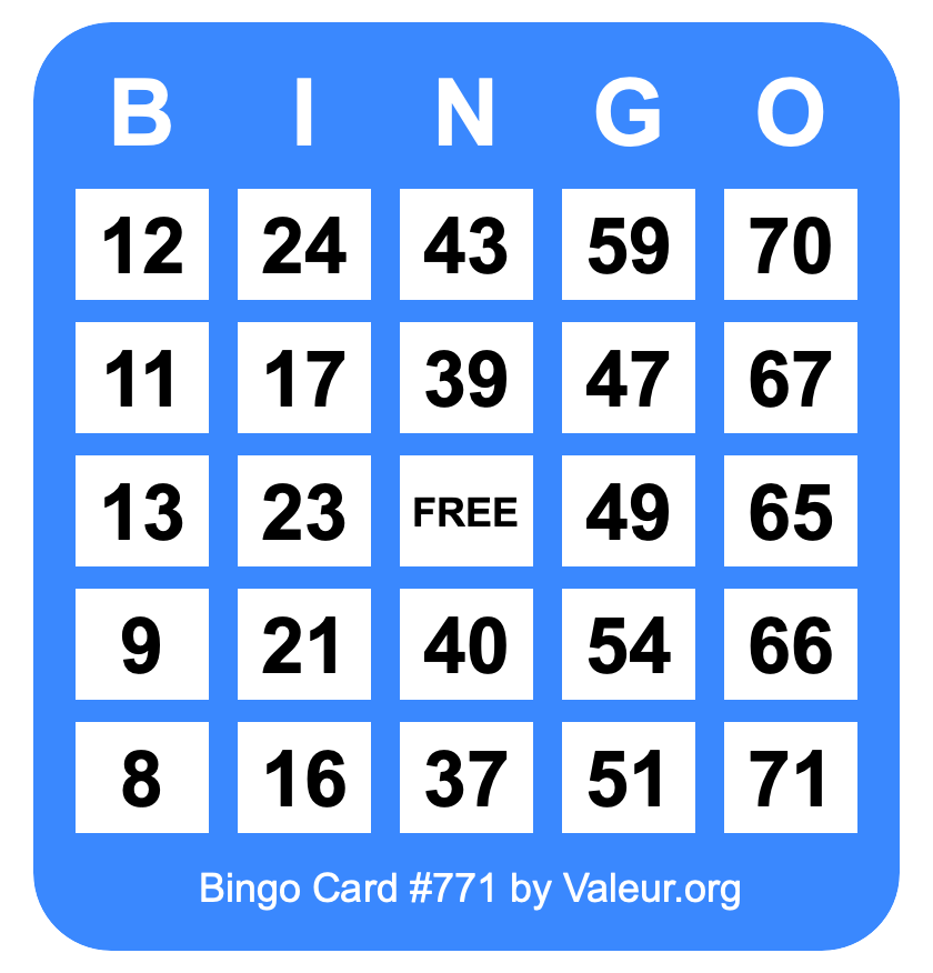 Bingo Card #771 Bingo Card #771