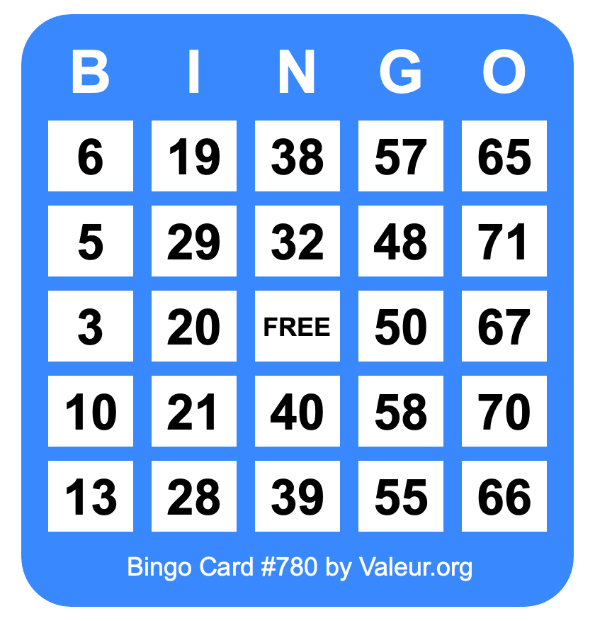 Bingo Card #780 Bingo Card #780
