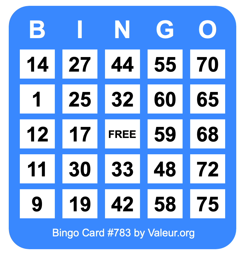 Bingo Card #783 Bingo Card #783